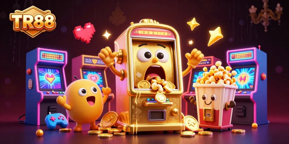 TR88 slot machine celebrates a jackpot win with vibrant visuals in a Las Vegas-style casino.