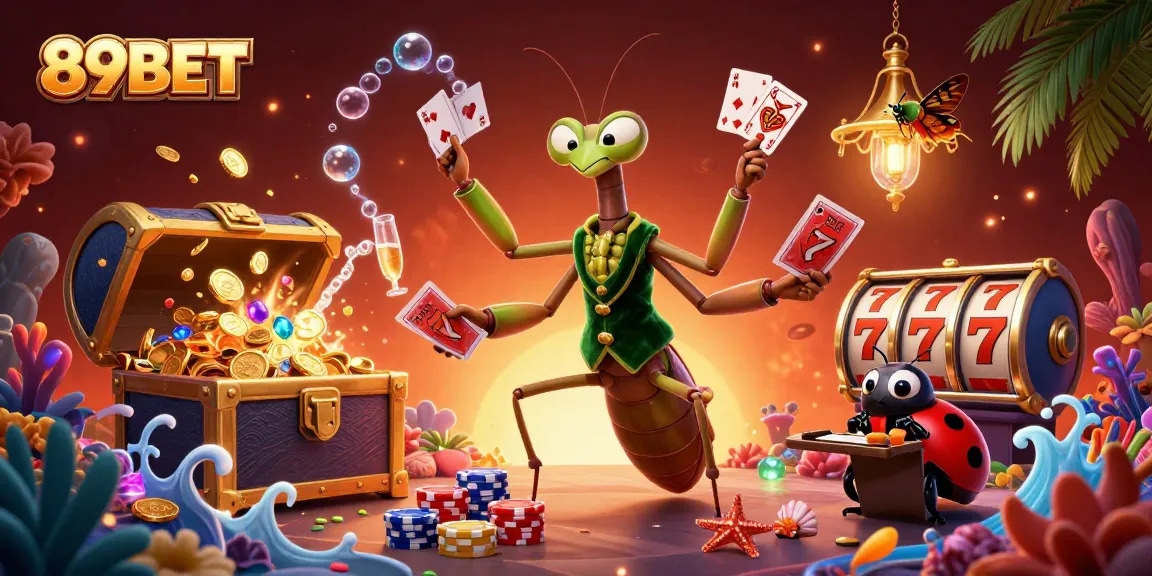 Spin the reels at 89BET with a vibrant illustration showcasing engaging casino elements.