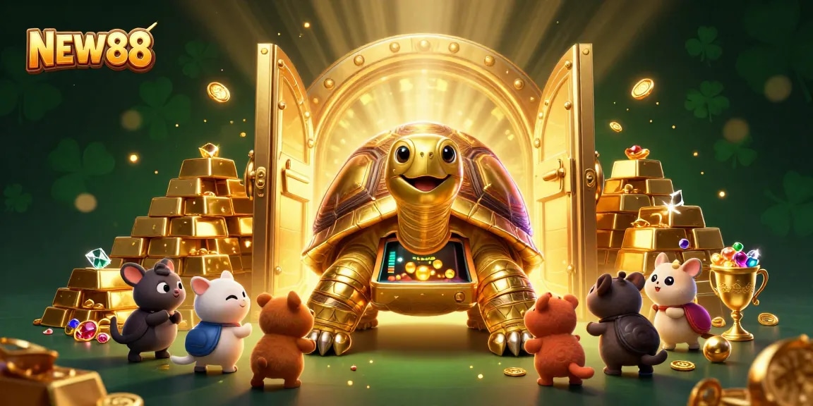 Experience the thrill of NEW88 with vibrant 3D casino characters and golden treasures.