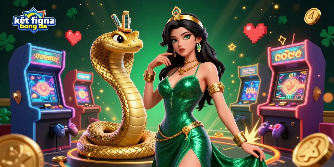 Experience the thrilling kết quả bóng đá with dynamic casino visuals, showcasing a captivating woman and vibrant arcade game elements.