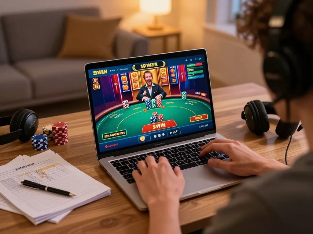 Player enjoying an exciting online gaming experience at 58win, chips stacking up in a poker game.
