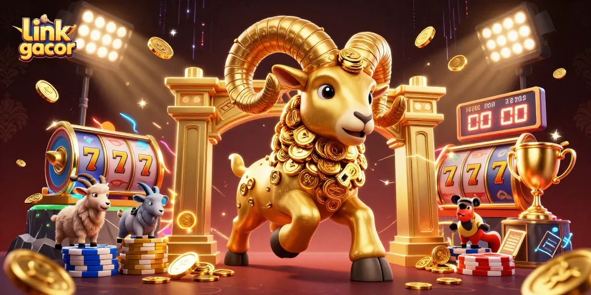 Engage with exciting gaming moments on link gacor with a vibrant golden ram and dynamic slot elements.