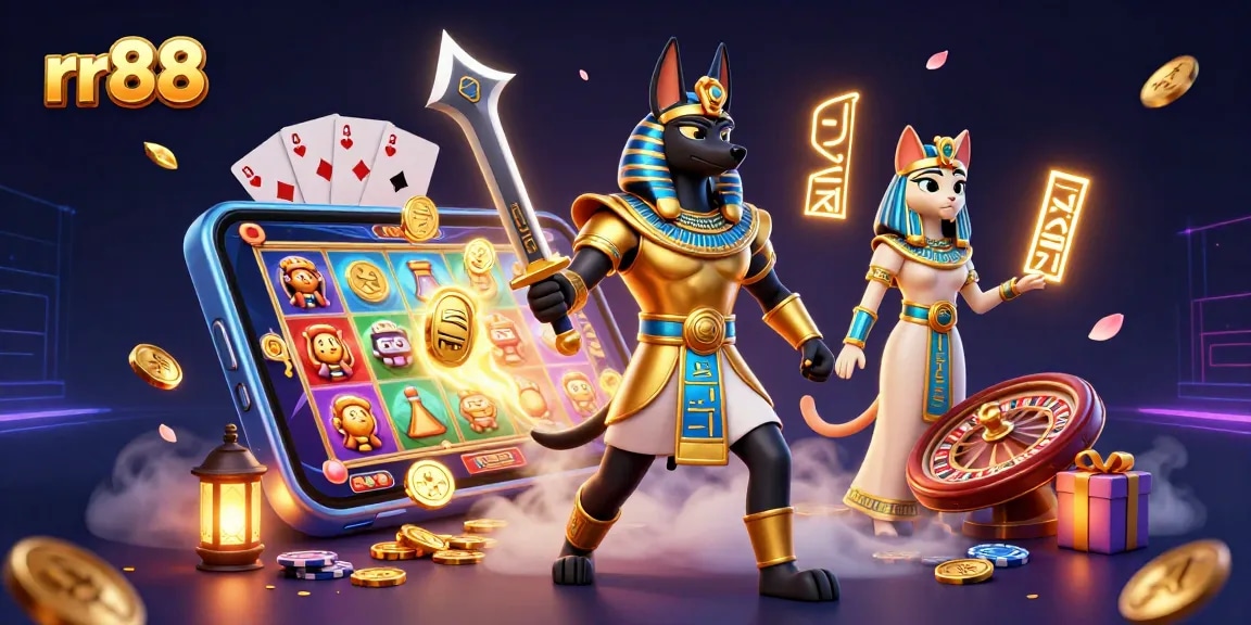 Spin colorful slot games and earn rewards with rr88 in this engaging 3D illustration.