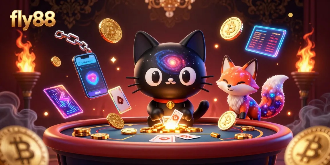 Experience thrilling wins with fly88 at a vibrant cosmic casino with glowing crypto elements.