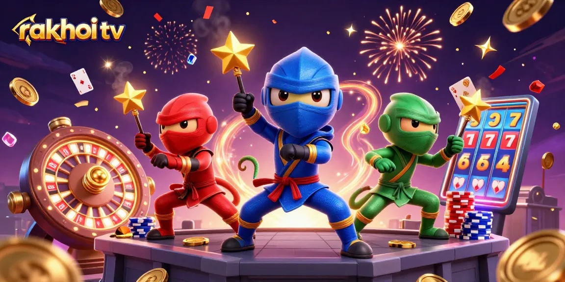 Experience the thrill of betting with rakhoi tv as ninja chameleons celebrate with coins and casino elements.