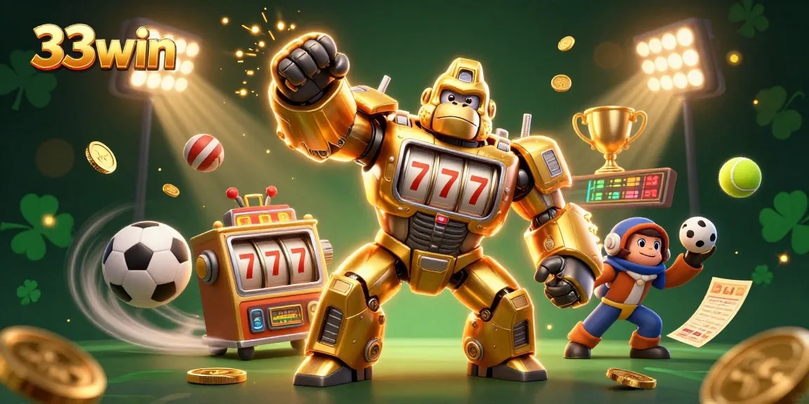 Engage in thrilling gameplay at 33win with vibrant 3D visuals showcasing exciting casino elements.