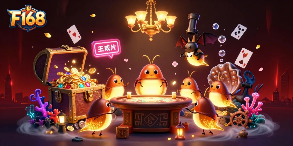 Experience F168's unique casino atmosphere with glowworms and intricate game elements.