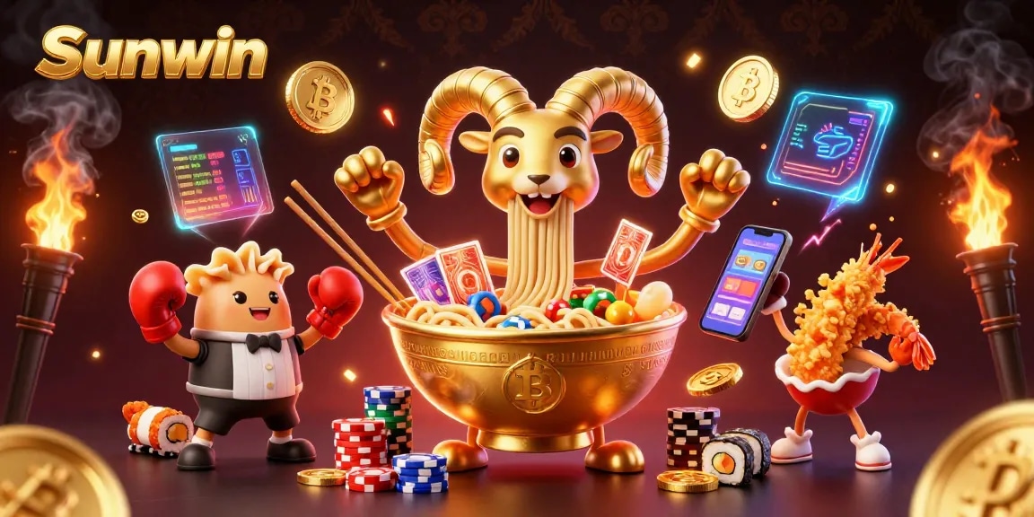 Experience thrilling gaming at Sunwin, with characters celebrating big wins in a vibrant casino scene.