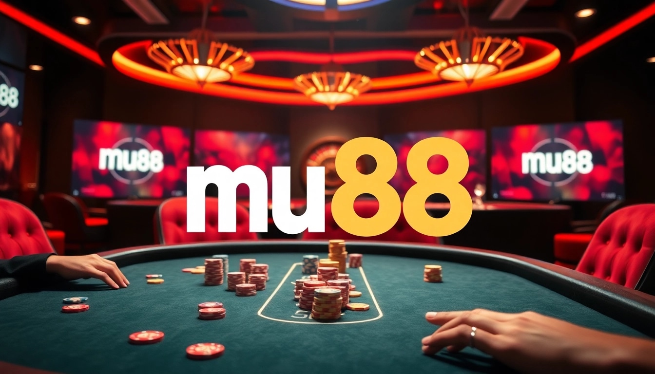mu88 casino scene featuring intense poker action and luxury gaming atmosphere