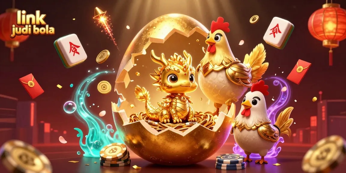 Bet on link judi bola with an exciting 3D illustration of a golden dragon on poker chips.