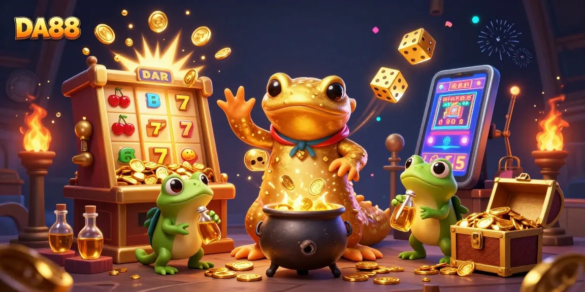 Experience DA88's magic with a golden alchemist transforming coins in an enchanting casino