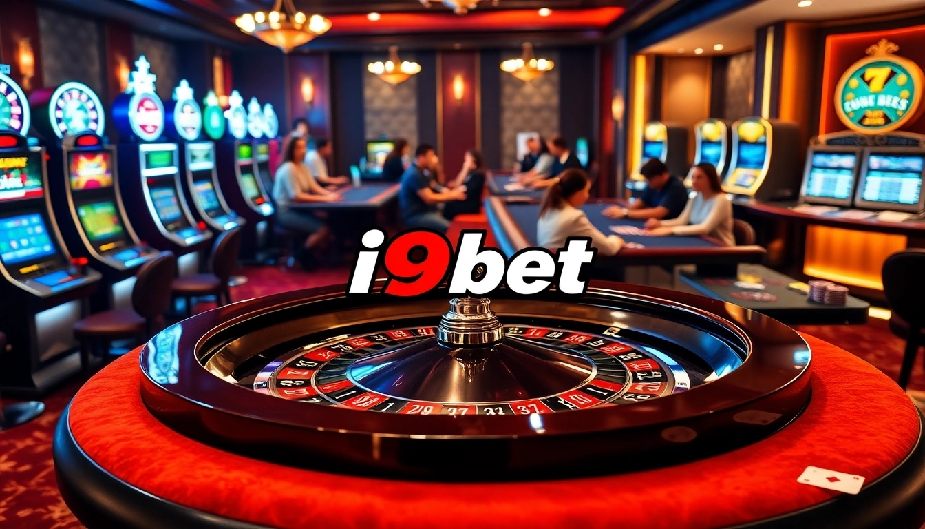Exciting i9bet roulette table scene highlighting luxury and vibrant gambling action.