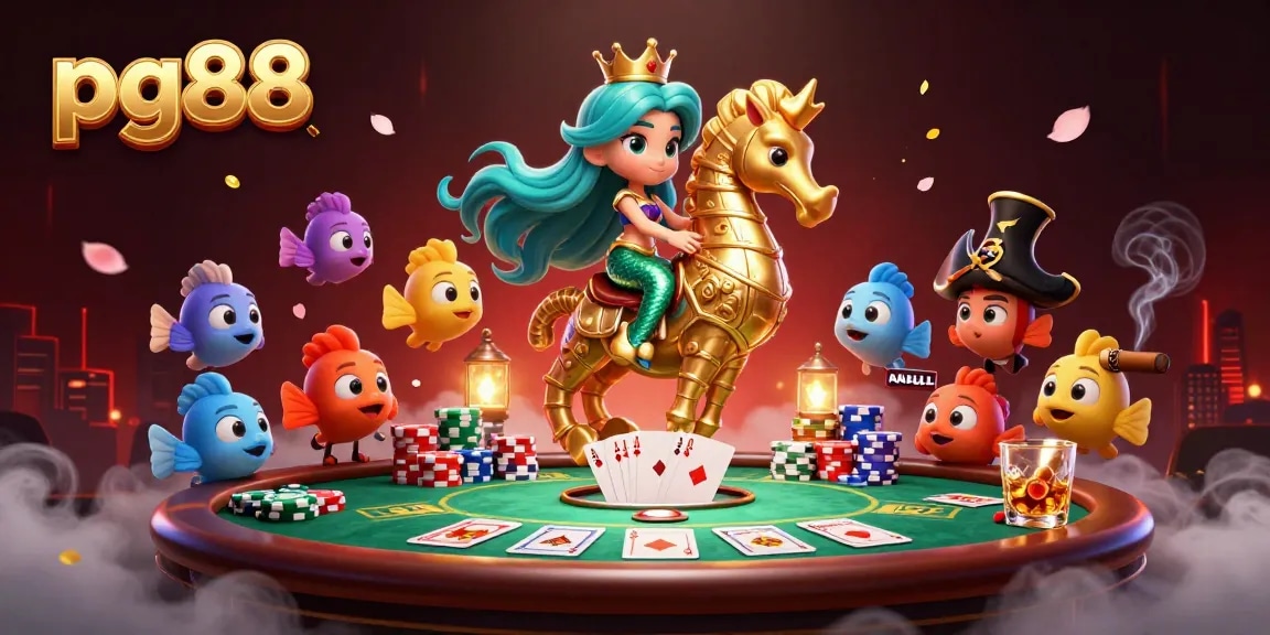 Win at pg88 with exciting poker games featuring a mermaid princess and vibrant casino elements.