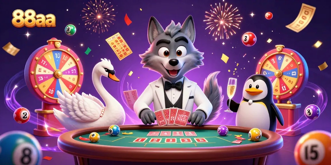 Experience thrilling gameplay with 88aa, featuring a sophisticated baccarat scene and dynamic lottery elements.