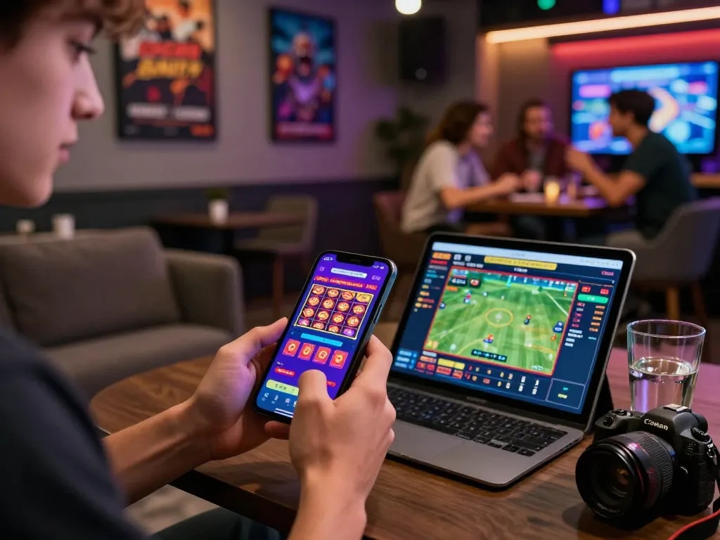 Engaging scene of users exploring trang chủ 789win mobile app for online betting.