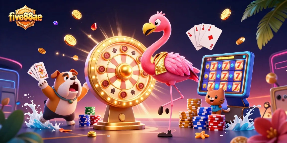 Engage with the five88ae gambling experience featuring a dynamic game show host and vibrant casino elements.