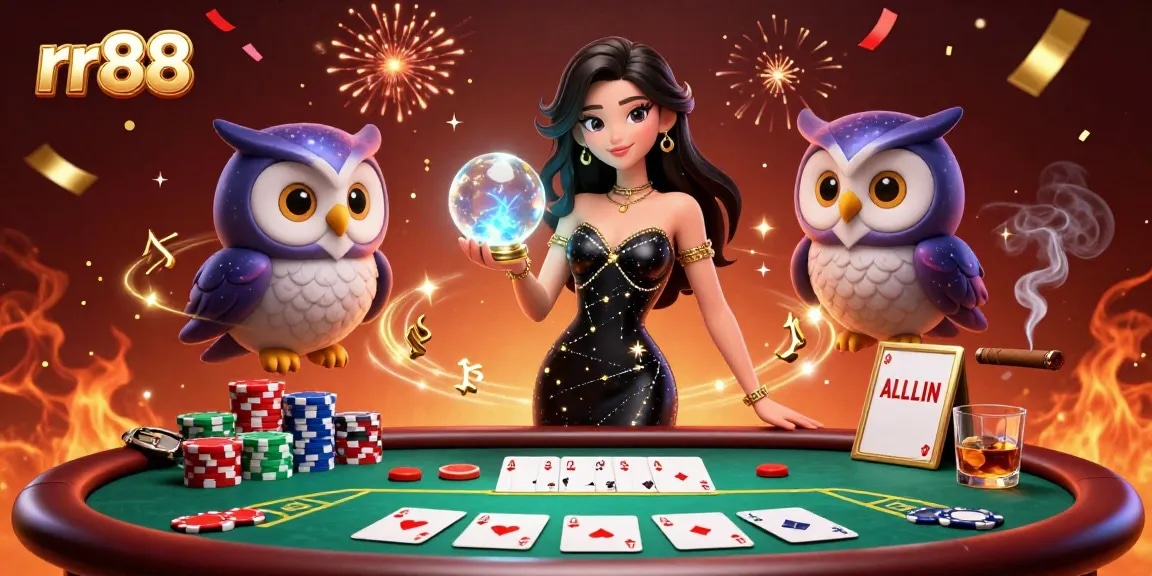 Experience exciting gameplay at rr88 with a stunning lady and mystical owl amid rich casino elements.