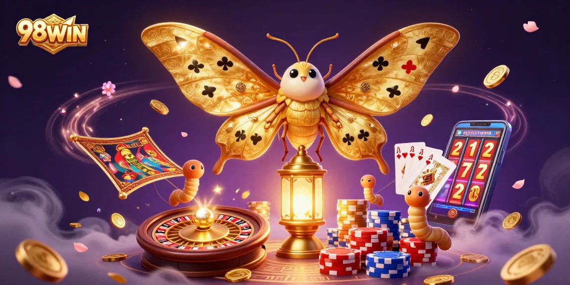 Experience the excitement at 98WIN with dynamic casino scenes and golden rewards.