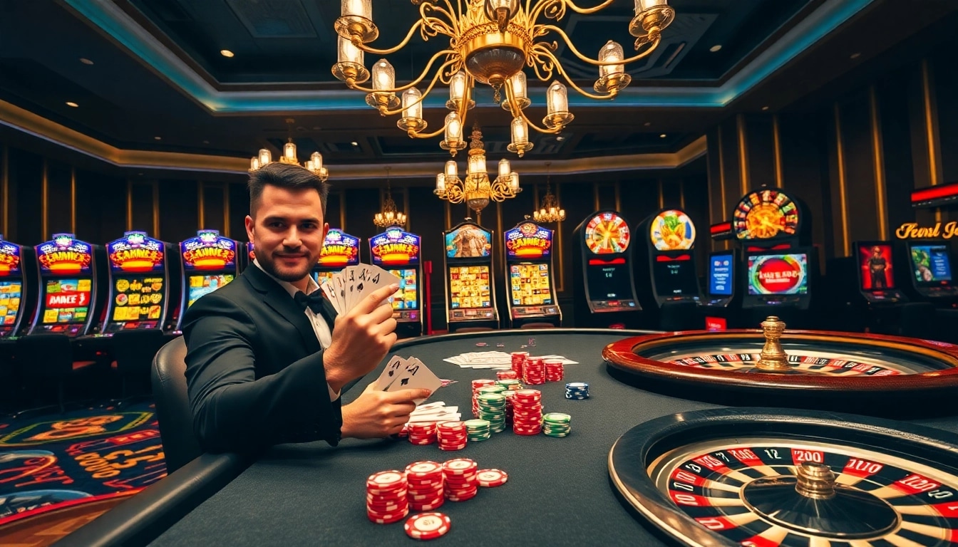 Winning at NOHU90's lavish poker table amidst a thrilling casino atmosphere.