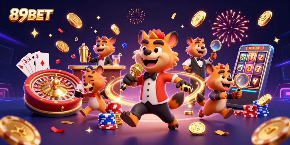 Enjoy thrilling gaming with 89BET's vibrant casino scene featuring a comedy club atmosphere.