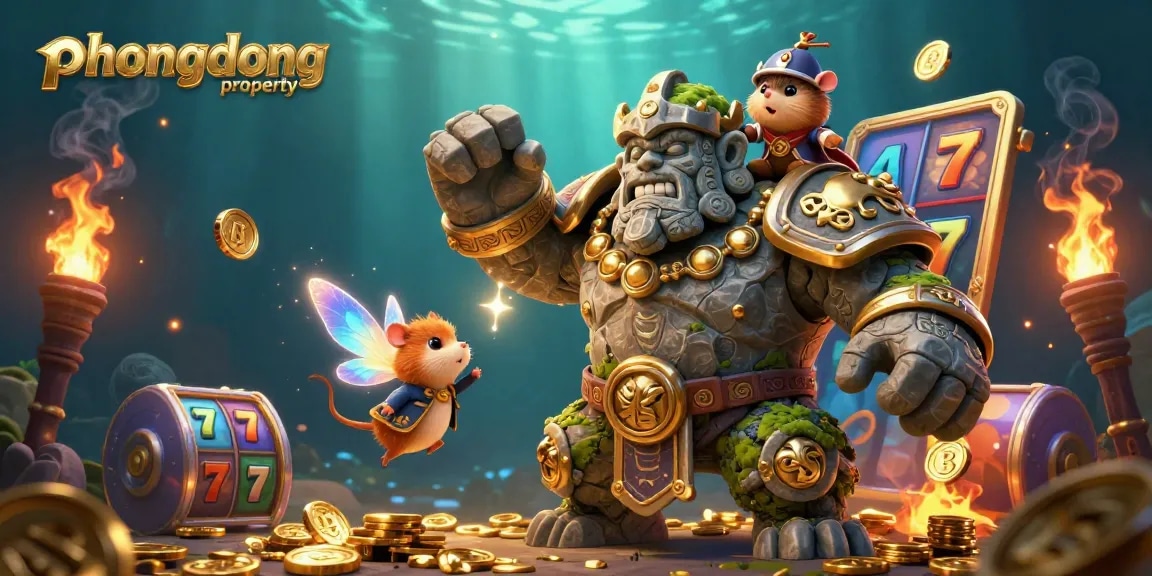 Engage with phuongdongproperty as the golem guardian and knight explore vivid slot game illustrations.