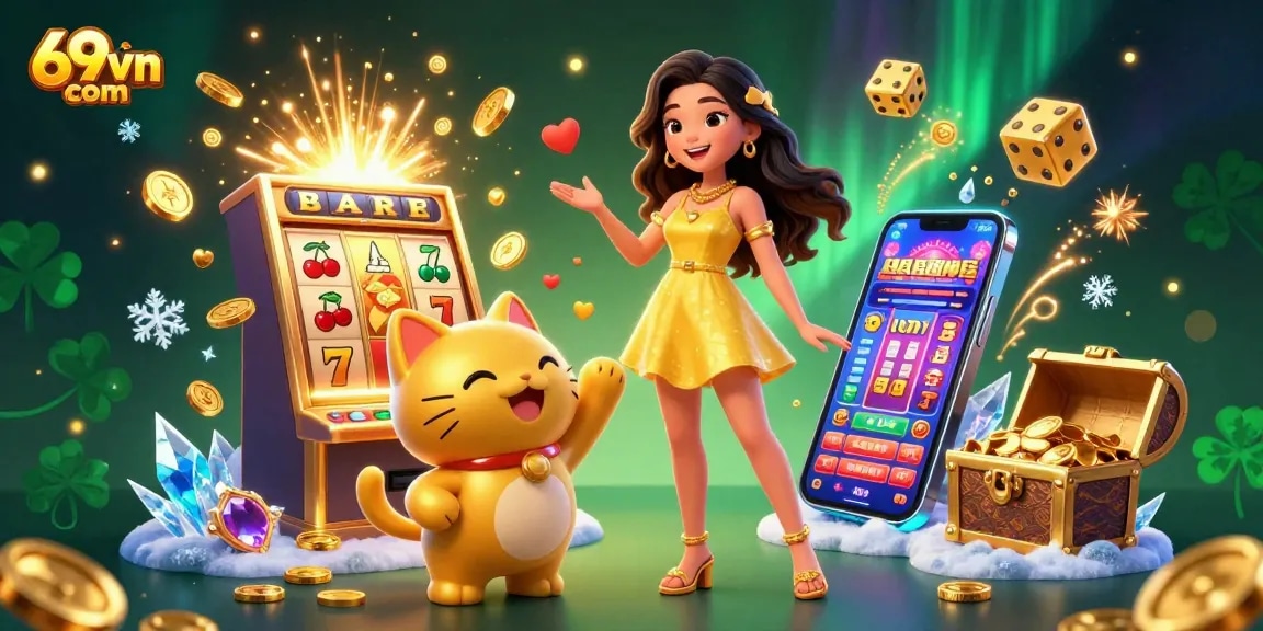 Win big at 69vn com with fun slot machines and cheerful animations of a lucky cat!