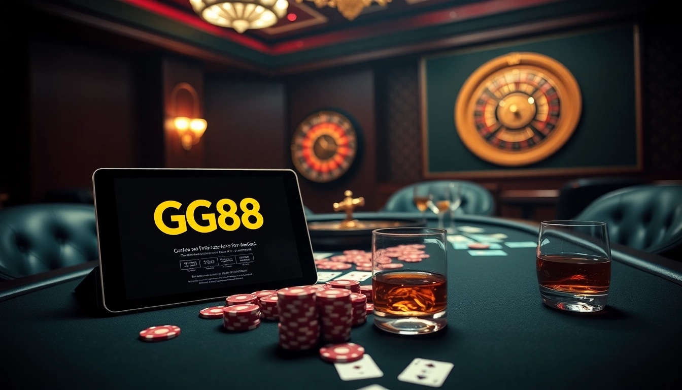 Experience the excitement of GG88 with vibrant poker chips and an elegant casino atmosphere.