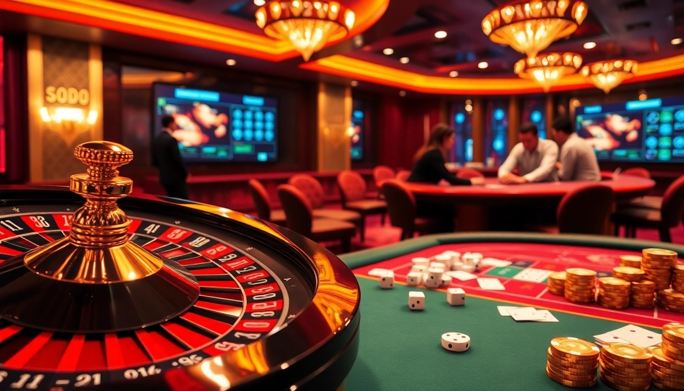 Experience the excitement of SODO66 with vibrant casino elements and online gambling interfaces.