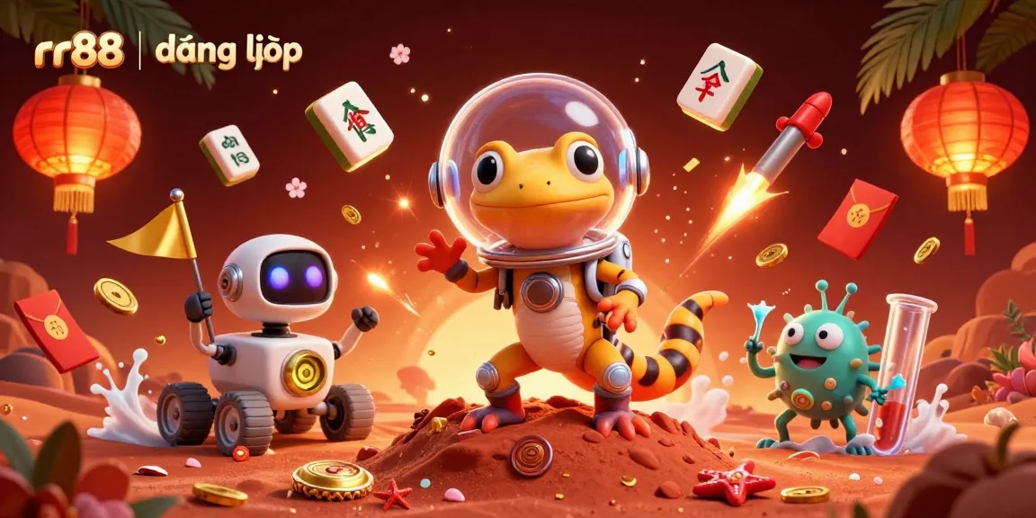 Experience the thrill of rr88 | đăng nhập with a vibrant scene showcasing a Martian gecko discovering a golden casino.