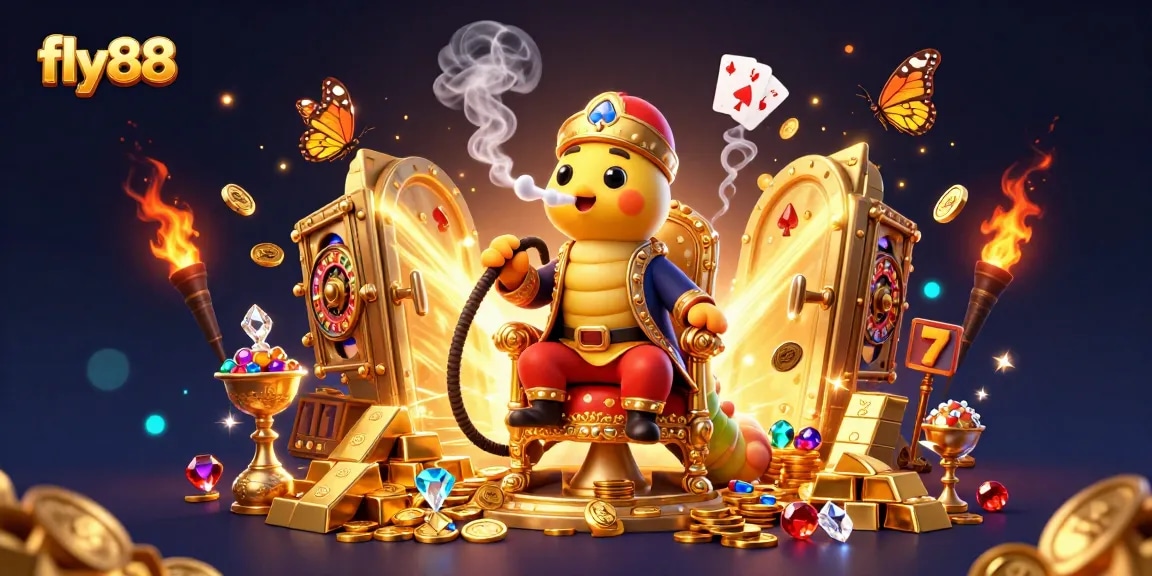 Experience winning strategies at fly88 in this vibrant 3D illustration showcasing casino elements.