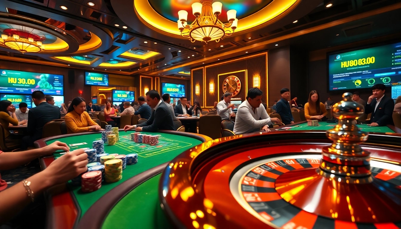 Engage with HU88 gaming excitement at a luxurious casino table filled with cards and chips.