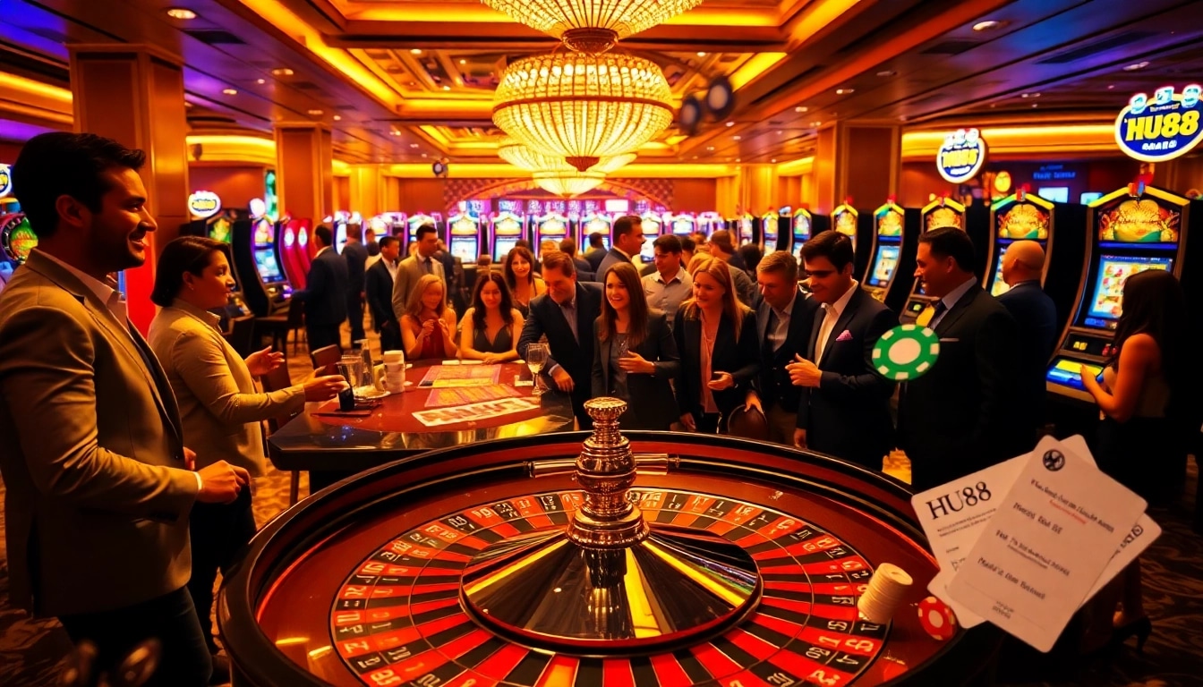 Players enjoying thrilling HU88 gameplay at an elegant casino table