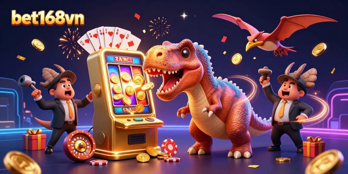 Experience the thrill of winning at bet168vn with dynamic casino scenes and energetic characters.