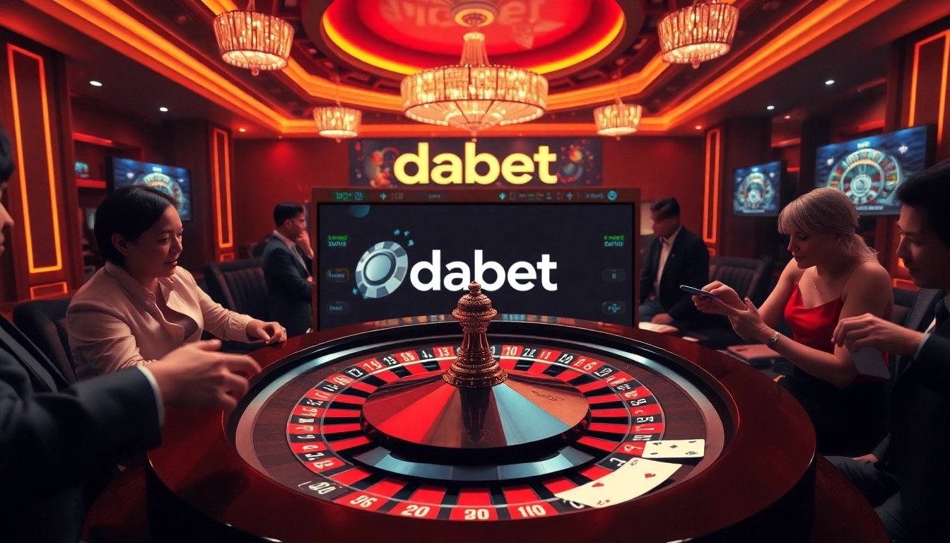 Dabet showcases an exciting casino ambiance with players at the roulette table, embodying thrill and professionalism.