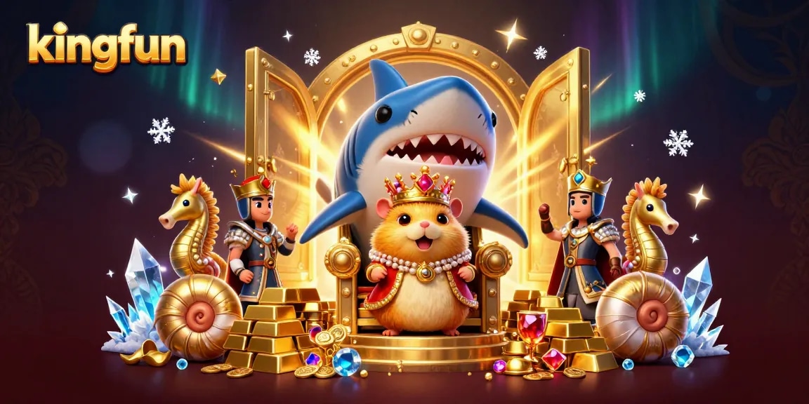 Join the kingfun gaming adventure filled with treasure and excitement in this vibrant casino illustration.