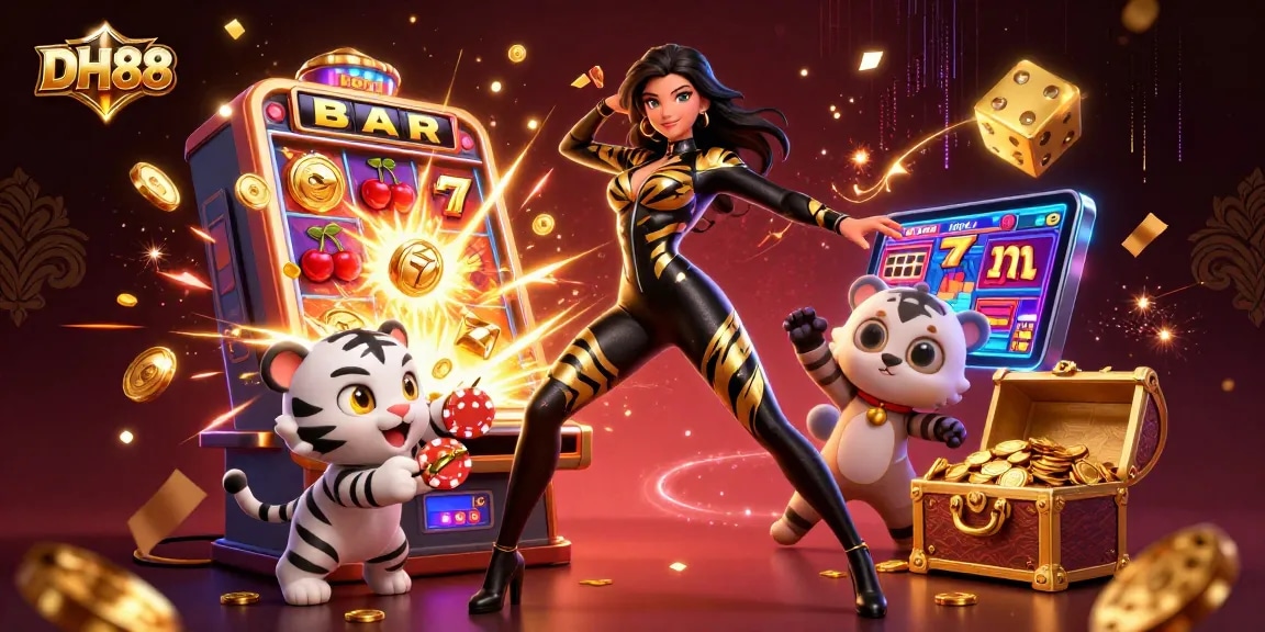 DH88 brings excitement to the casino scene with a captivating 3D illustration of slots and gaming.