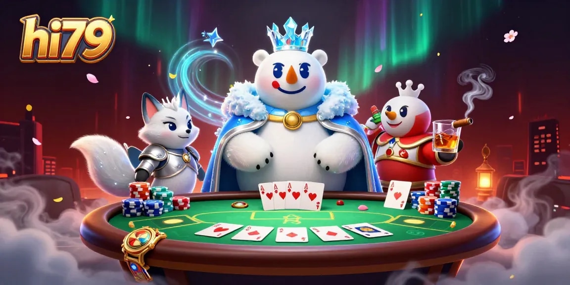 Engage in poker strategy with hi79, featuring a regal ice king and competitive elements.