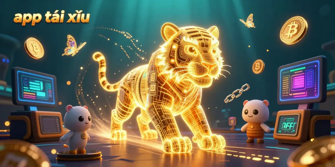 Experience the excitement of app tài xỉu in this vibrant casino scene, featuring a glowing tiger and digital coins.