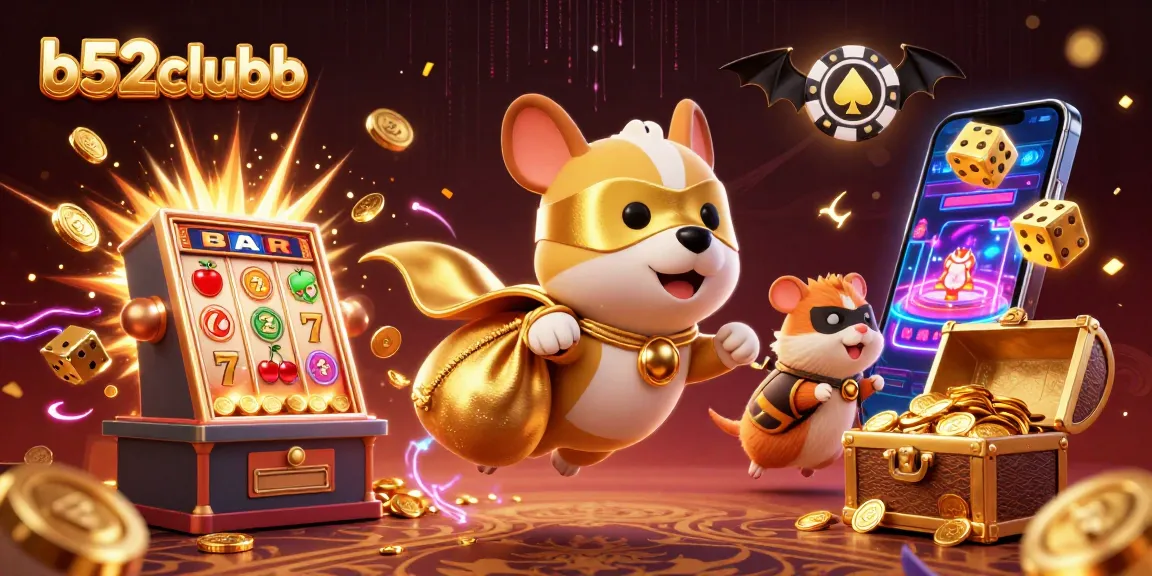 b52clubb superhero dog and hamster join a casino-themed jackpot adventure with vibrant 3D elements.