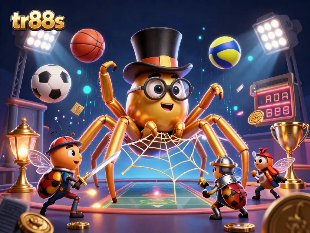 Engaging scene of tr88s showcasing a golden tarantula and beetle knights in a vibrant online casino setting.