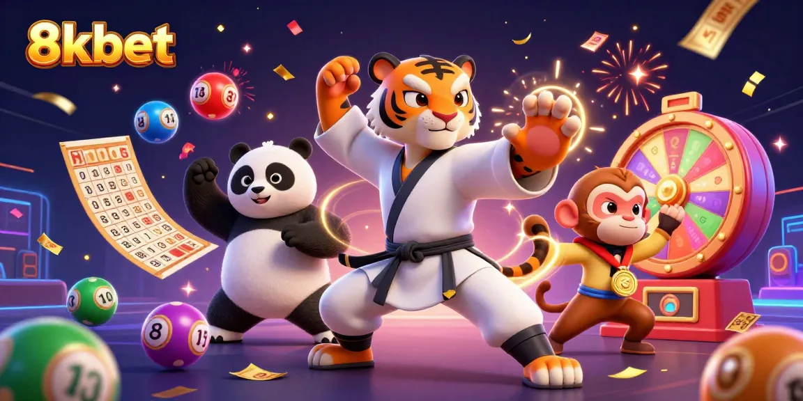 Experience the excitement of 8xbet with a dynamic 3D illustration featuring animated characters and vibrant gambling elements.