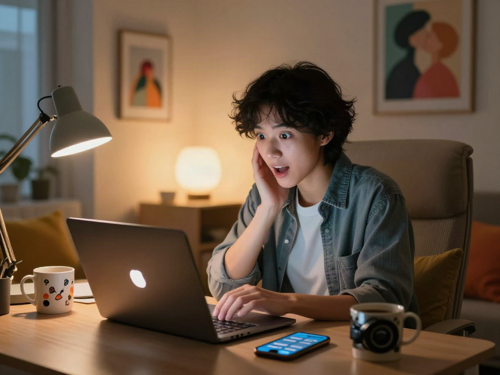 Engaging ai chat porn interaction in a cozy home office setting, reflecting digital intimacy and personal connection.
