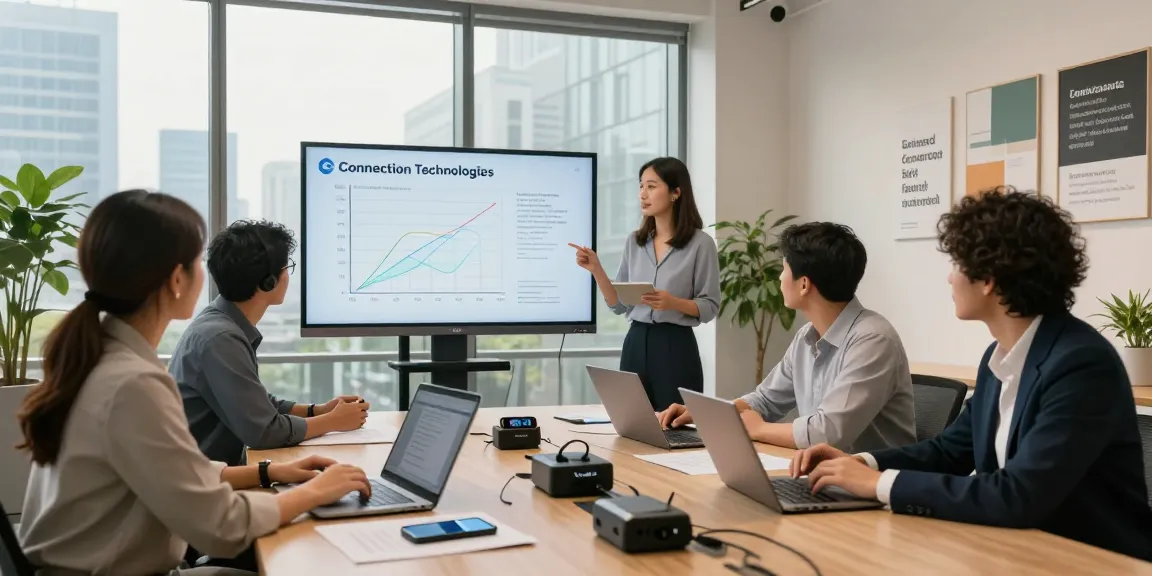 Dynamic team collaboration discussing bolt ons for business telecommunications solutions in modern office setting.