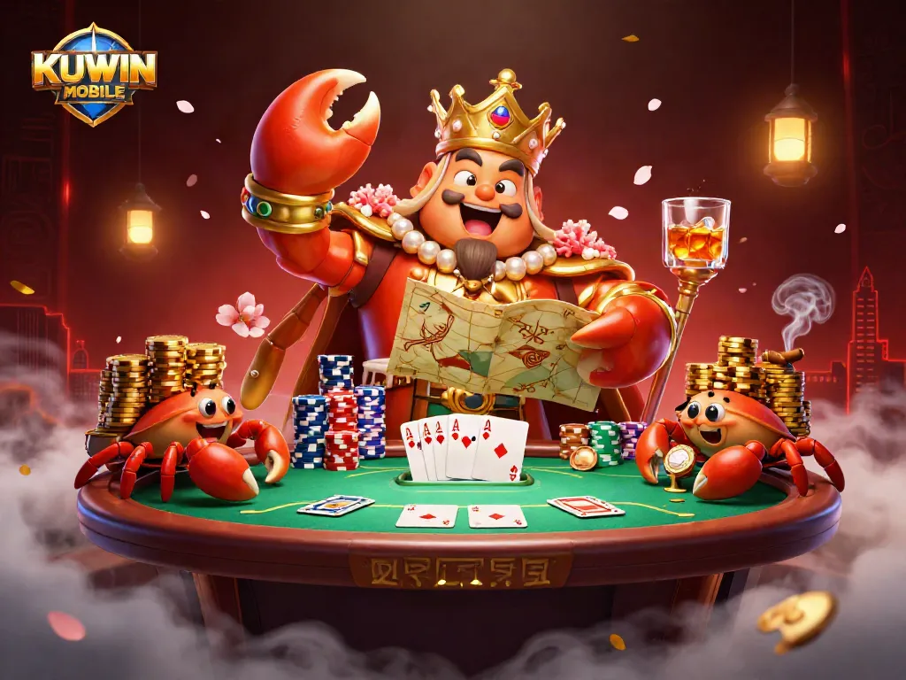 Engage with KUWIN MOBILE in this dynamic gambling scene featuring a lavish casino atmosphere.