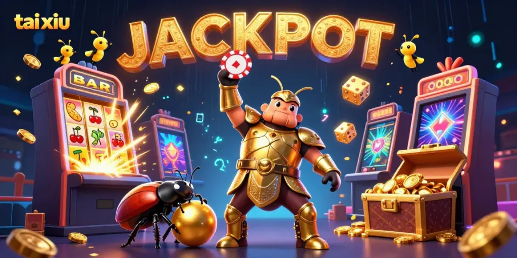Experience the thrill of tai xiu with a vibrant 3D illustration capturing a jackpot scene.