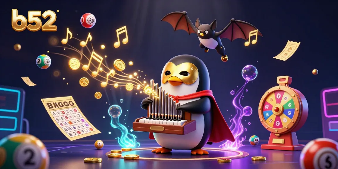 Engage with b52 gaming in this colorful, dynamic casino scene filled with lottery elements.