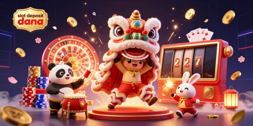 Experience the thrill of slot deposit dana with vibrant characters and dynamic casino elements in a festive illustration.
