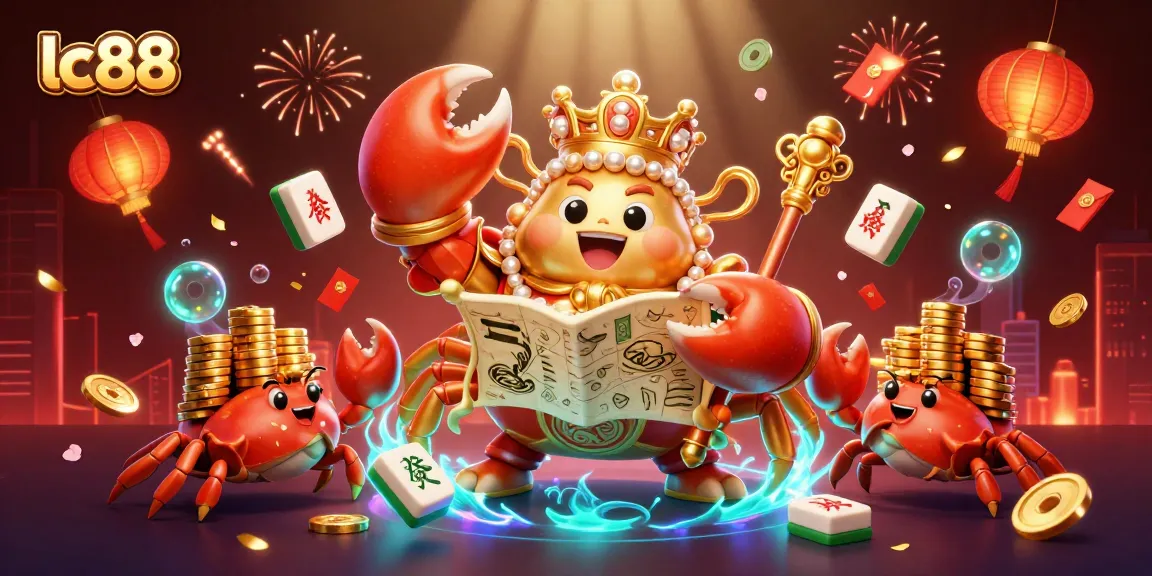 Engage in thrilling gameplay at lc88 with a vibrant underwater casino scene featuring a golden crab emperor amidst lively gaming elements.