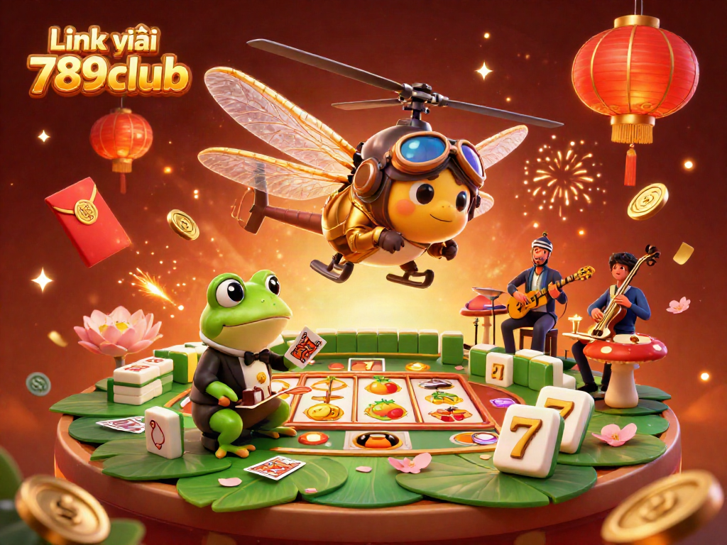 Experience thrilling moments with Link vào 789club at an engaging casino scene featuring vibrant characters and festive elements.