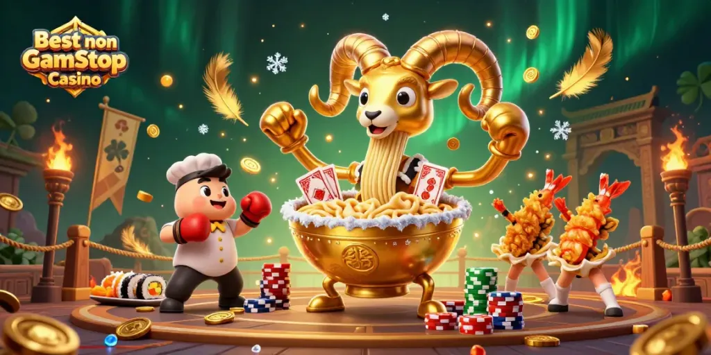 Experience thrilling games at the Best non Gamstop Casino featuring dynamic cartoon characters and vibrant casino elements.